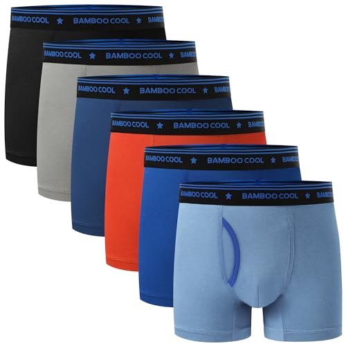 BAMBOO COOL Boys Underwear Moisture-Wicking Brethable Boxer Briefs Soft Lightweight Tag-Free with Fly Pouch 6-Pack