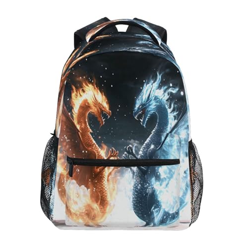 Dragon Blue Red Fantasy Backpack for School Boys Girls Adults Kids Bookbag Laptop Bag 18L