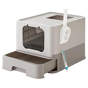 Feandrea Arenero para Gatos, Caja Arena con Bandeja Extraíble, Pala, Cepillo, Espacioso para Gatos Grandes, Carga de 15 k, Antifiltración, Antiescapes, Avena y Gris Cálido PPT001G01