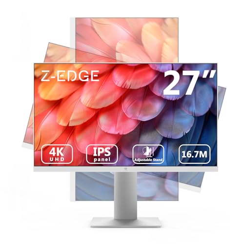 Z-Edge Ecran PC Blanc 27'' IPS 4K UHD (3840x2160), FreeSync, 60 Hz, Moniteur Bureau White 16:9, 2×HDMI2.0 & 2×DP1.4, 5ms, Hauteur...