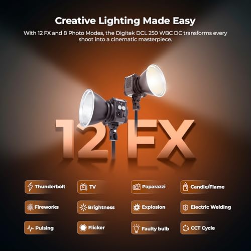 Image of Digitek DCL 400W Combo 300W Bi-Color COB LED Continuous Light with Reflector, Remote /App Control, 2700K-6500K CCT, 0-100% Dimming, 18750LM Output, CRI 95, 12 FX Modes, Bowens Mount Studio Light