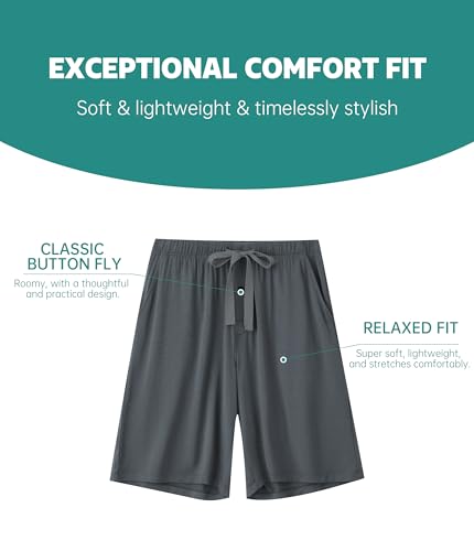 CF Men's Pajama Bottoms Bamboo Rayon Sleep Lounge Shorts Soft Pj Bottoms Lightweight Elastic Waist Pants with Pockets 2 Pack2