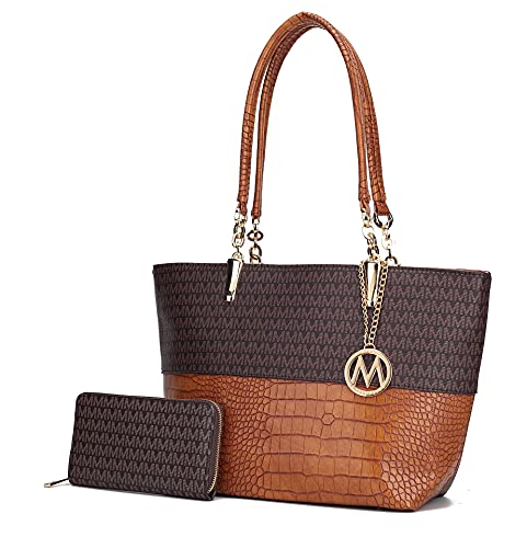 MKF Collection Bolsa de ombro feminina e conjunto de carteira: bolsa de mão de couro PU com alça superior elegante por Mia K, Sasha Brown, Large