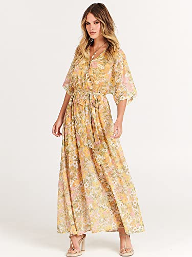 Image of ANRABESS Womens Boho Floral Wedding Guest Maxi Dress | Flowy A-Line Chiffon with Slit, Elegant V Neck Wrap Elastic Waist, Casual 1 /2 Sleeve Spring Summer Outfits, Tea Party