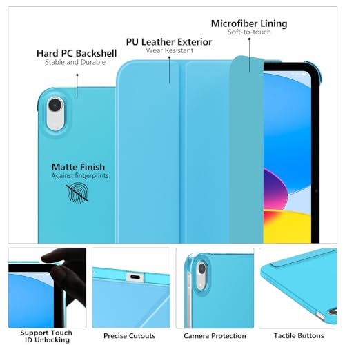 Image of MoKo for iPad (A16) 11th Generation Case 11 Inch 2025, iPad 10th Generation Case 10.9 Inch 2022, Slim Stand Hard PC Translucent Back Shell Smart Cover, Support Touch ID, Auto Wake /Sleep, Azure