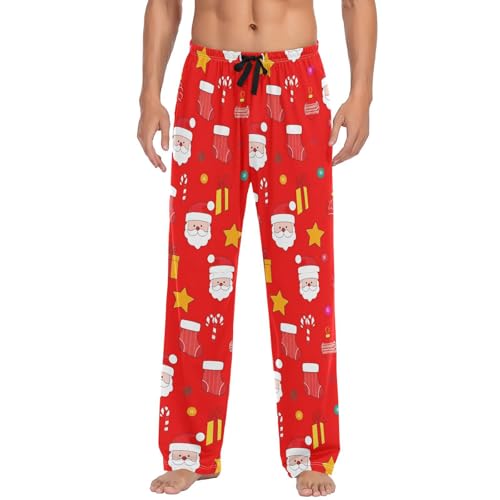 Men's Pajama Pants Christmas Santa Claus with Stuff Sleep Pajama Lounge Pant with Pockets, Elastic Waistband
