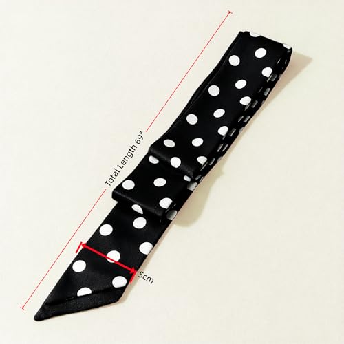 Soft Women Printed Satin Ribbon Skinny Long Scarf, Hair Wrap, Belt & Bag Accessory Dress Sash Size 74.8X2 inches3