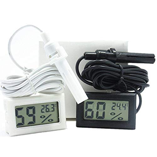 B&K Mini Digital LCD Thermometer Hygrometer with Wire Humidity and Temperature Meter Indoor Black/White (Black)