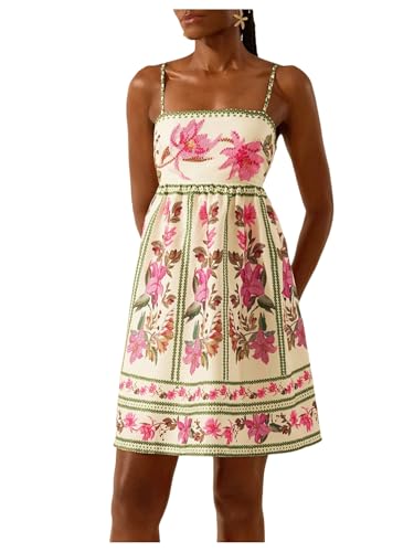 SOLY HUX Women's Floral Print Cami Dress Spaghetti Strap A Line Flared Flowy Short Summer Dresses Sundress