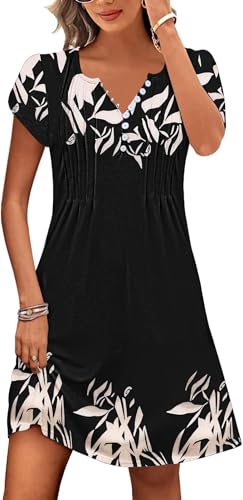 Image of Disamer Womens Casual Dresses Short Sleeve Summer Dresses 2026 Boho Floral Beach Sundresses Spring A-Line Dress with Pockets