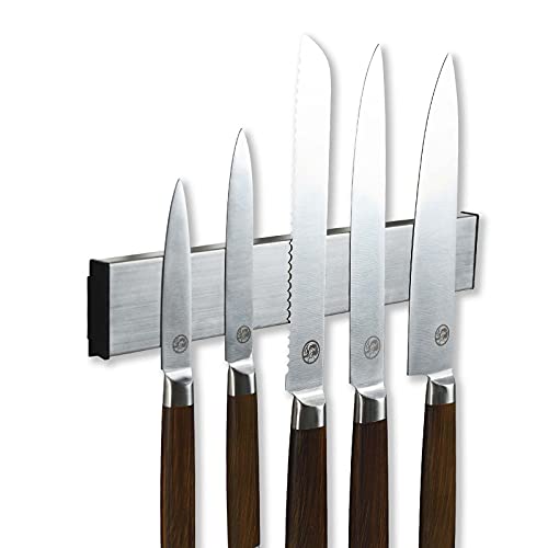 SOSmart24 JUST Silver Magnetlist kniv utan borrning av rostfritt stål 30 cm – silver matt borstat – NORDIC MINIMALISM – knivhållare, knivlist, knivblock, magnetisk knivskena, krok