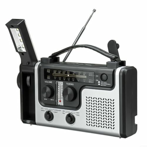 FACAIIO Radio de Supervivencia con Carga Solar y Manual, Luz de Trabajo LED y Sirena de Emergencia