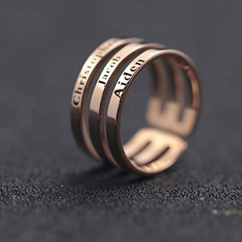 Personalized Custom Rings Triple Three Names Sterling Silver or White Gold or Gold Plated Ring Engraved Personalized Jewelry Anniversary Christmas Birthday Mothers Mom Day Gifts
