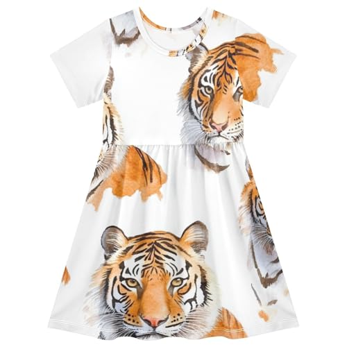 Ollabaky Little Girls Dress Short Sleeve Toddler Summer Sundress A-Line Casual Play Dress for Kids