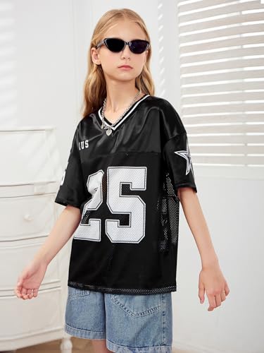 Image of WDIRARA Girl's Number Graphic Jersey Shirts Short Sleeve V Neck Tees Oversized T-Shirt Tops