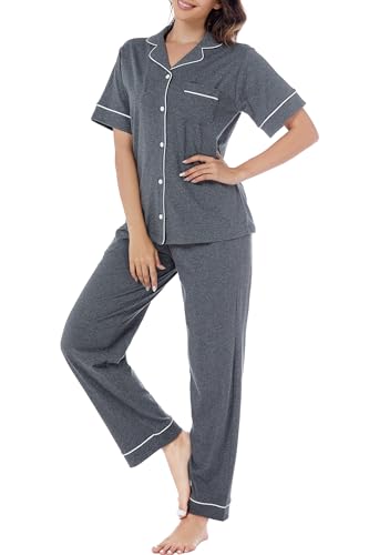 Image of LUBOT 100% Cotton Pajamas for Women Pajama Set Soft 2 Piece Sleepwear PJ Set Long Sleeve Button Knit Cozy Loungewear XS-XXL