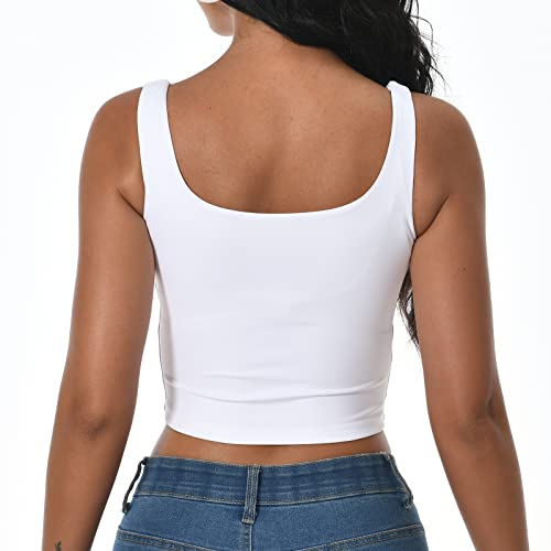 Artrello Square Neck Tank Tops For Women Double Lined Seamless Sleeveless Basic Cropped Tanks(White,Medium) #TOP2