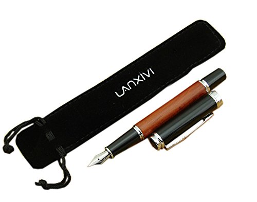 Lanxivi Jinhao 8812 Fountain Pen Rose Wood Barrel Vintage Style Pen Pouch #TOP28