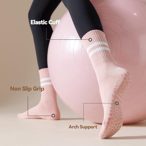 Image of BONANGEL Pilates Socks with Grips for Women, 3 Pairs Womens Grippy Yoga Ballet Barre Hospital Gym Athletic Socks