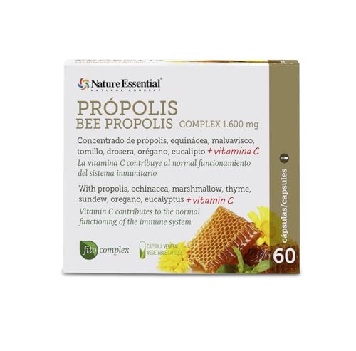 Nature Essential | Própolis Complex 1600 mg | 60 Cápsulas | Echinácea, Tomillo y Vitamina C | Suplemento Natural para el Sistema Inmune | Rico en Aminoácidos y Oligoelementos | 45 Días de Suministro