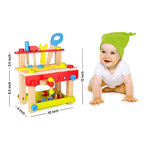 SainSmart Jr. Wooden Bench Workbench with Tools for Toddlers, Kids Creative Building Set Construction Toy for 3+ Years Old and Up