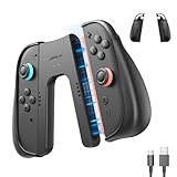 JSAUX Switch 2用充電グリップ＋JoyCon 2保護ケース2個セット｜V字型ジョイコン2グリップ・プレイしながら充電・人間工学デザイン・充電式コントローラーホルダー・マグネット式固定・充電指示LED付・USB Cケーブル付 (充電グリップ + JoyCon滑り止めカバー)