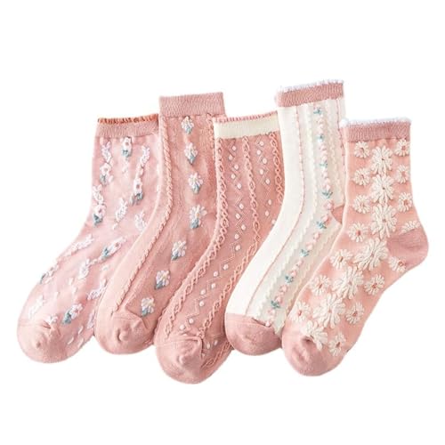 Vintage Embroidered Floral Socks for Women Combed Cotton Crew Socks