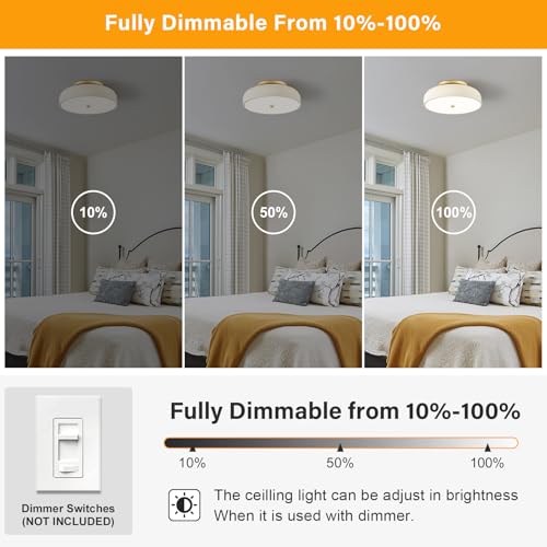 ONESMING Dimmable LED Ceiling Light Fixture, 2700K-6000K 5CCT Modern Mid-Century Semi Flush Mount Ceiling Light, Cream White Close to Ceiling Lamp for Kitchen, Laundry Room, Bedroom, Hallway, 11.8in by ONESMING - Used condition - Image 2