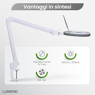 Lumeno LED lampada d'ingrandimento 7218GR con lente in vero vetro da 127 mm, lampada da lavoro e cosmetica, per estetista, hobbisti, ausilio alla lettura, 8 diottrie grigio