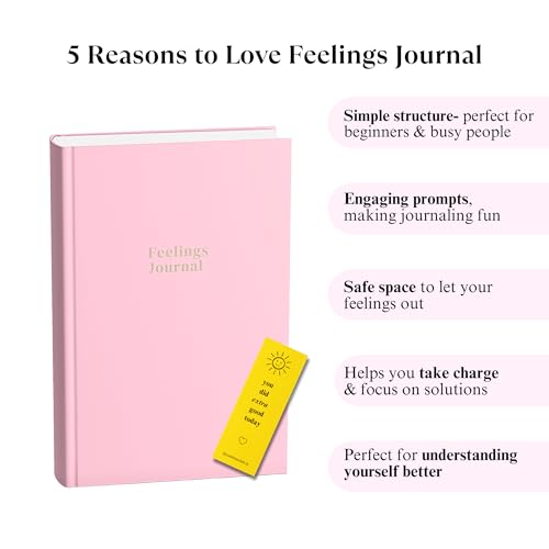 Image of Sunshine Club Feelings Journal Guided Journaling Kit | 4 Month Undated Wellness Journal | Guided Prompts for Self-Love, Build Confidence & Mindful Growth | Free Stickers & Bookmark | Pink Colour