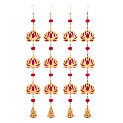 Image of JH Gallery Jhumki Bead Lotus - Handmade Ganpati Decoration Setup for Home, Ganesh Chaturthi Mandap Decor, Pooja Room, Temple & Door Hanging (30 Inch, Pack of 4)