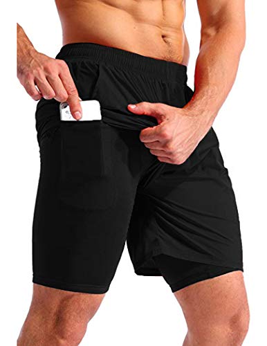 COOFANDY Men's 2 in 1 Active Short Elasticity Lightweight Quick Dry Jogger Shorts