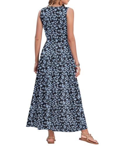 Image of AUSELILY Womens Maxi Dress Summer Sleeveless Wrap Long Dresses with Pockets | V-Neck Wrap Sleeveless Sundress, fits formal, casual, beach, vacation & daily wear
