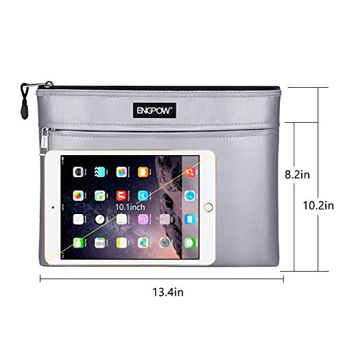 Engpow Fireproof Document Bags,Non-Itchy Fireproof Money Bag,13.4"X 10.2" Two Pockets Fireproof Safe Pouch File Storage For A4 Document Files, Passport, Tablet(Silver) #TOP1