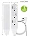 3-Outlet Power Strip with Safety Cover - 10FT, FosPower 3-Prong 1625W Grounded Wall Outlet with Extension Cord and 90 Degree AC Flat Plug Adapter, ETL Listed - White