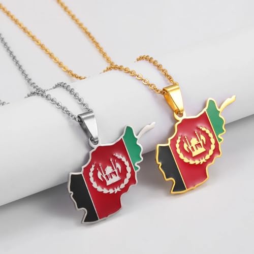 Hdyrpex Collier avec pendentif carte et drapeau de l'Afghanistan en acier inoxydable pour homme et femme, Chaîne de 23,6 cm, Métal, Pas de pierre précieuse – vue 3