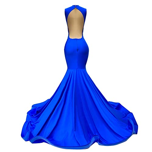 Datangep Mermaid V-Neck Evening Dress Sequined Open Back Sleeveless Lace Crystal Prom Dress Ripple Hem2