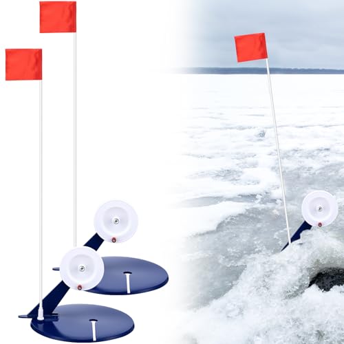 Soulchen 2 Packs Ice Fishing Tip-ups Flag Marker Rod with Portable Pole Flags for Tip-up Anglers Accessory Ice Fishing Equipment Gear 19.7 Inches
