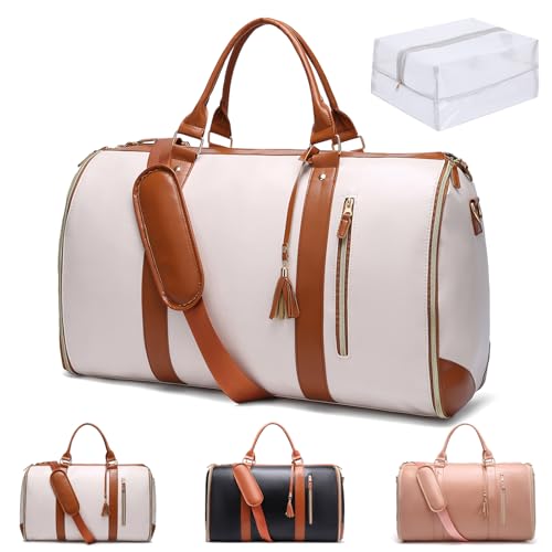 Travelher Foldable Clothing Bag, Tashlo Travel Carry Bag, Foldable Clothing Travel Bag for Women with Shoes Compartment and Wet Pocket (Beige)