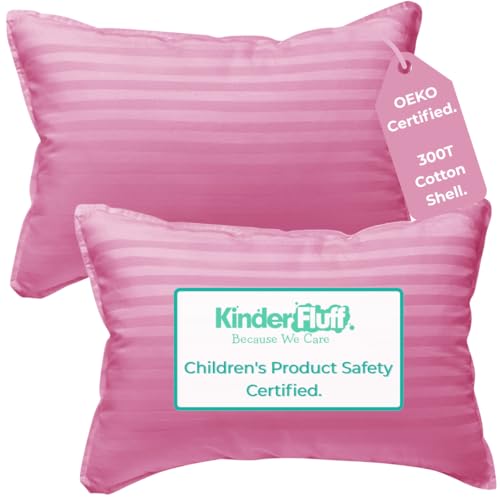kinder Fluff Almohada para Niños Pequeños (2X). Almohadas para Bebés De Algodón De 300T y Alternativo De Plumón. Cojines Infantiles Hipoalergénicos y Lavable A Máquina para Chiquillo & Viajes