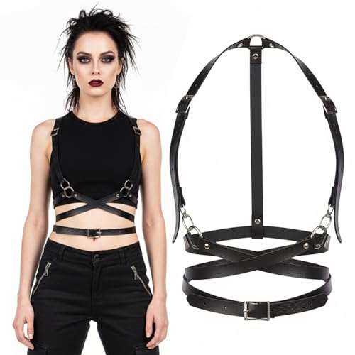 Harness Damen, Leder Harness Für Frauen, Punk Leder Body Chain, Adjustierbares Oberteil Harness Für Musikfestivals Und Partys, Gothic Stil...
