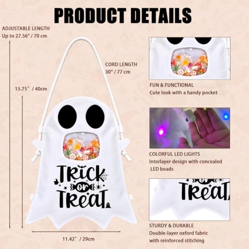 POCOSER Halloween Trick or Treat Bags Candy Bucket Basket, Light Up Ghost Sweet Bags Multipurpose Reusable Goody Buckets for 2026 Halloween Decoration Party Decor Supplies Favors Cute Gifts 1 Pack - image 5
