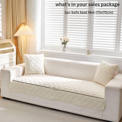 Image of HOMETHREADS Innovative Premium Velvet Sofa Cover Mat with PVC Backing for Non-Slip Comfort | (White Clubs, 1 Seater | 70x70cm)