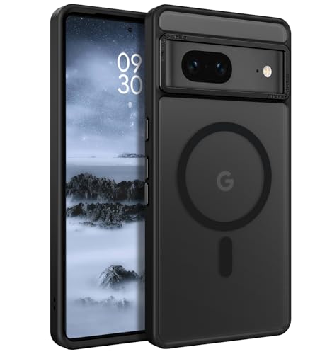 YINLAI Funda Magnética para Google Pixel 7 6,3 Pulgadas Compatible con MagSafe Case Google Pixel 7 Carcasa Protectora Completa Anticaida Translúcida Mate Trasera Anti-Golpes, Negro