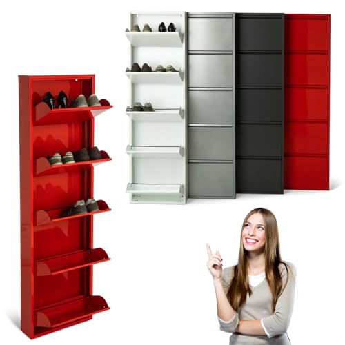 ZStyle Meuble à chaussures fin en acier avec 5 portes à rabat – Meuble à chaussures vertical pour entrée, couloir, chambre, garage, hôtel – Meuble à...