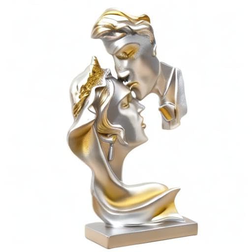 Escultura pareja besándose en resina decorativa plata miniatura 6