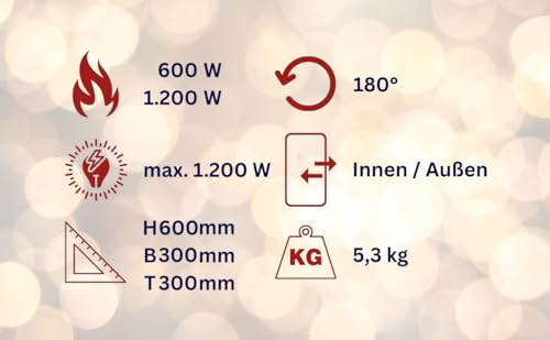 Aktobis Heizlaterne Standheizstrahler WDH-12HL - mit zwei Heizstufen (600/1.200 Watt) und eine 180° Rotationsfunktion ausgestattet