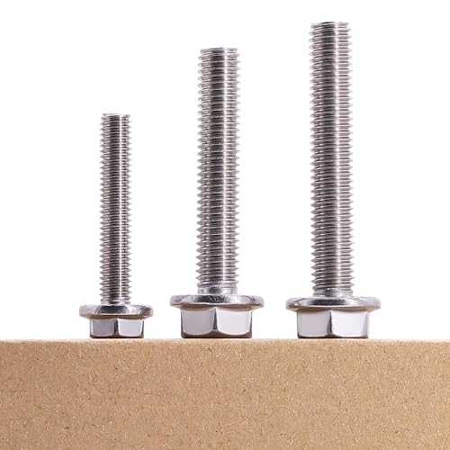 Image of 5 /16-18 x 2 inch (10 pcs) Flanged Hex Bolt Screws, ASME Standard Flanged Hex Head Bolts, 304 Stainless Steel 18-8, Full Thread, Coarse Thread UNC