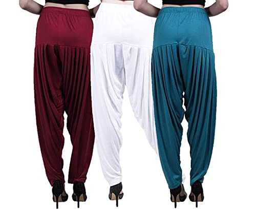 Image of CASUALS Women's Regular Fit Viscose Drawstring Patiala Harem Pants Combo Pack 3