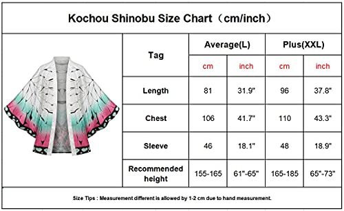Shinobu Haori Kimono Cosplay Costume - MIAQIWUYU Anime Kochou Shinobu Kimono Haori Role Cloak Jacket Cardigan with Butterfly Headdress Earrings Set(Average Size-L)